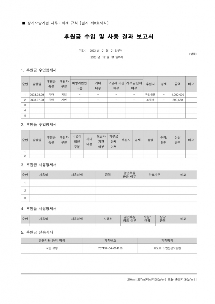 2023년 후원금 수입 및 사용 결과보고